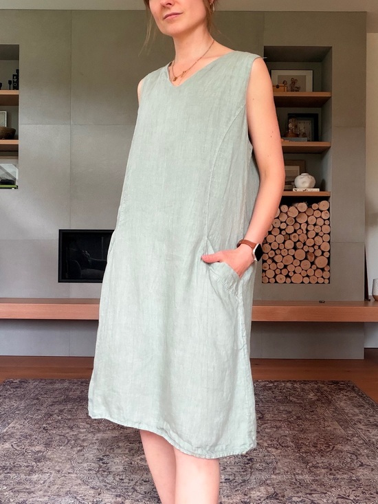 Source Unknown Dresses & Skirts - 100% linen V-Neck Linen Shift Dress in dusty Sage medium to large